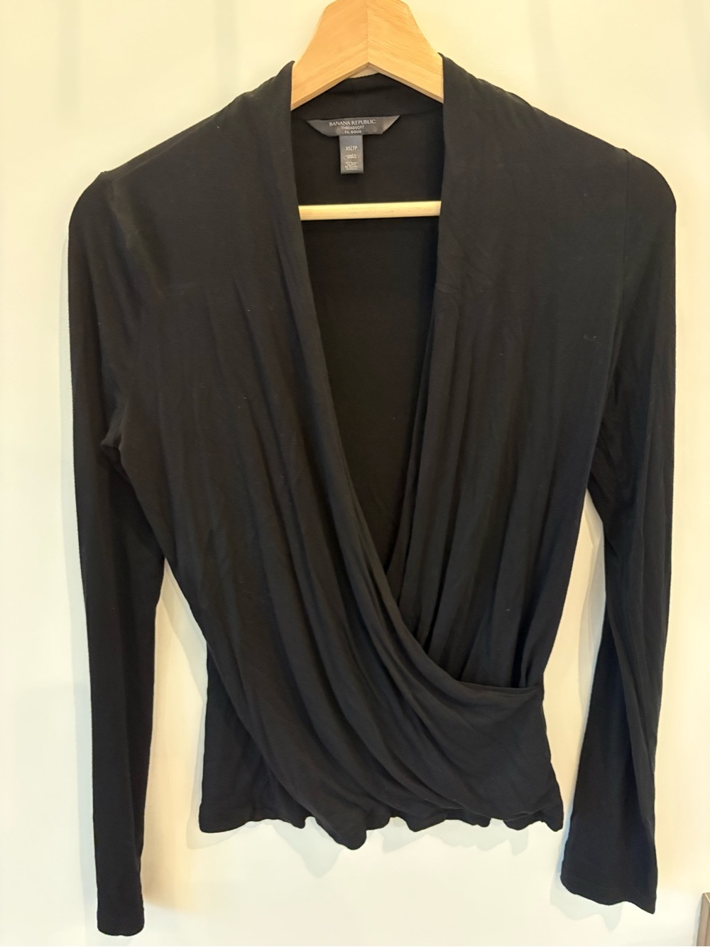 Banana Republic Black Wrap-Front Long Sleeve Top